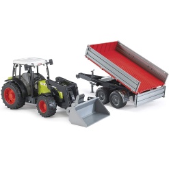 CLAAS Farm and Construction Tractor with Frontloader and Tipping Trailer by Bruder