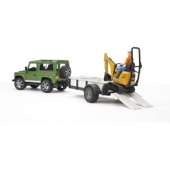Land Rover Defender Rigid Drawbar JCB Micro Excavator and Figure by Bruder