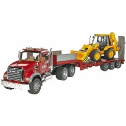 Mack Granite Flatbed Truck with JCB Loader Backhoe by Bruder