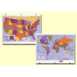 Laminated World and United States Map Binder Size by Painless Learning