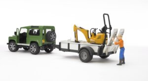 Land Rover Defender Rigid Drawbar JCB Micro Excavator and Figure by Bruder 1