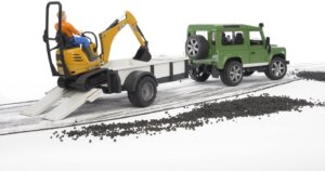 Land Rover Defender Rigid Drawbar JCB Micro Excavator and Figure by Bruder 2