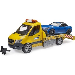 MB Sprinter Tow Truck w Bruder Roadster Light Sound Module by Bruder