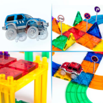PicassoTiles Magnetic Tiles Race Track with LED Cars - Image 4